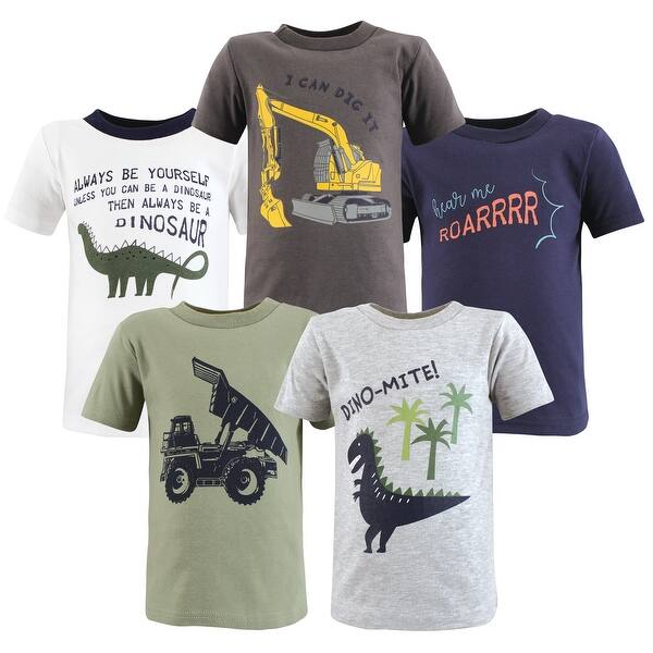 slide 1 of 1, Hudson Baby Toddler Boy Short Sleeve T-Shirts, Construction Dino 2T - Construction Dino