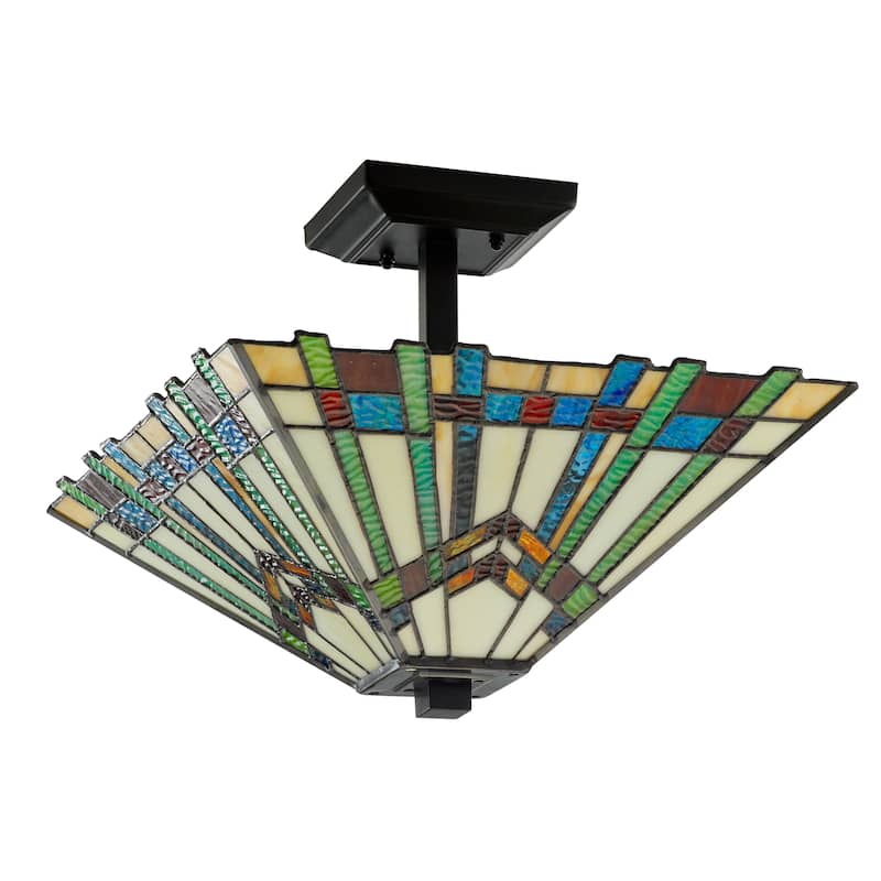 River of Goods Orson Stained Glass 16-inch Semi-Flushmount Ceiling Light - 16" x 16" x 9.5"