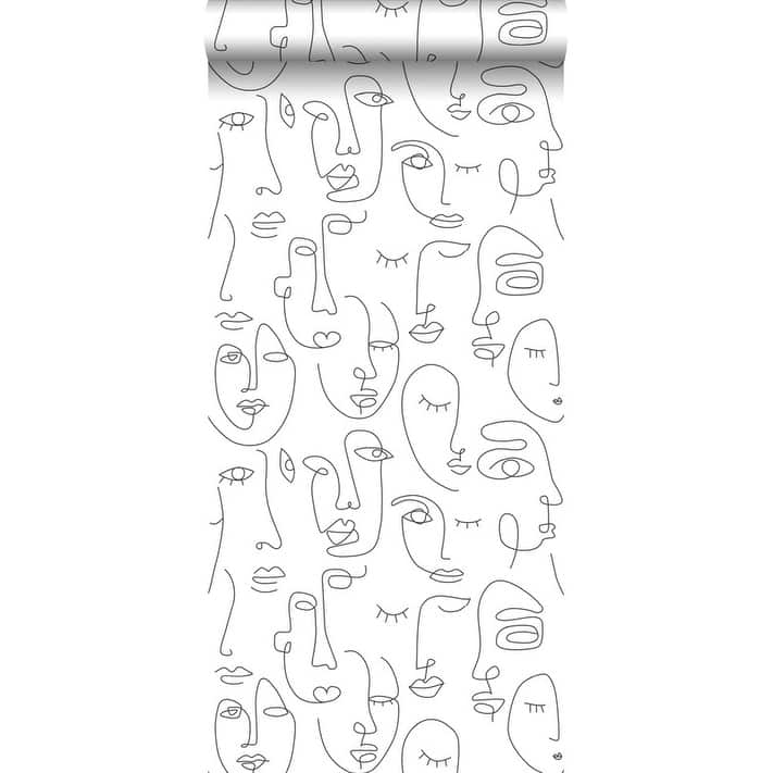 ESTA Home ESTA Home Sharona White Line Art Faces Wallpaper