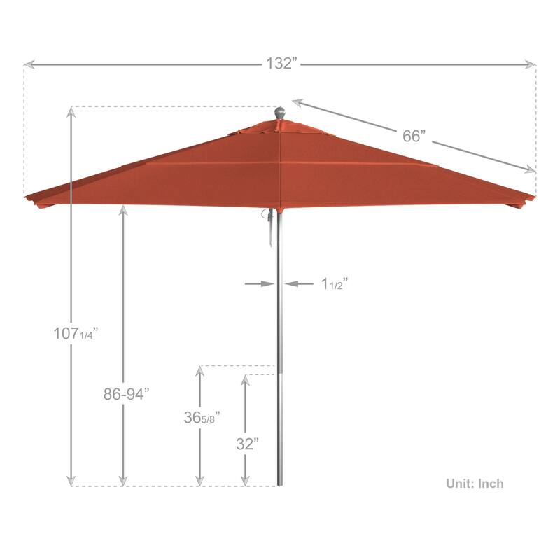 California Umbrella 11' Rd Aluminum Frame, Fiberglass Rib Market Umbrella, Push Open, Anodized Silver Finish, Olefin Fabric