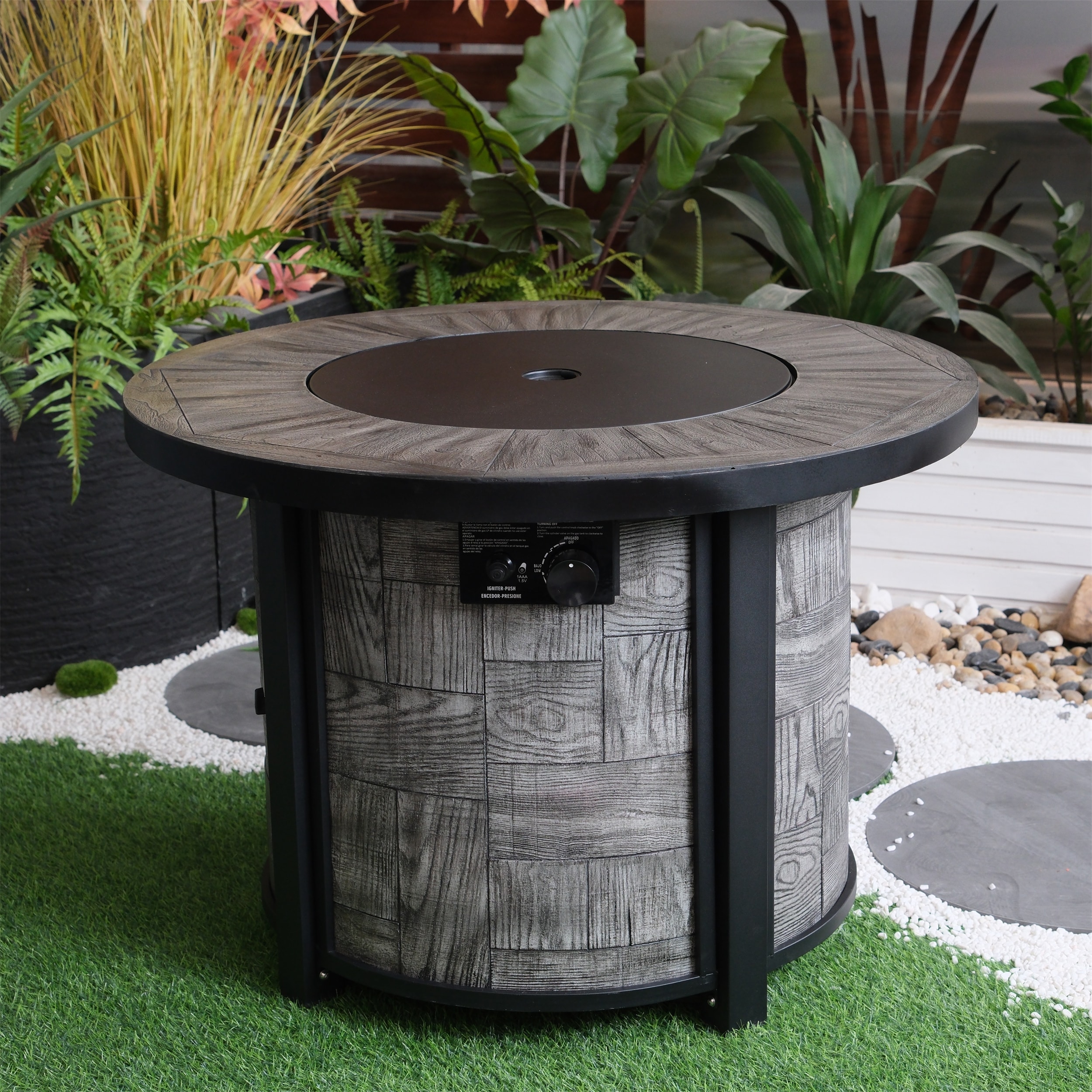 Outdoor Propane Fire Pit, Square Stonecrest Gas Fire Pit for Outside Patio, Concrete Propane Fire Table 50,000 BTU