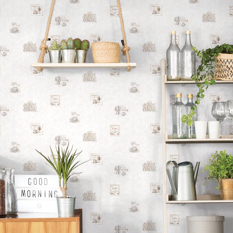 Galerie Wallcoverings Just Kitchens Coffee Motif Vinyl on Non-woven Matte Wallpaper Roll