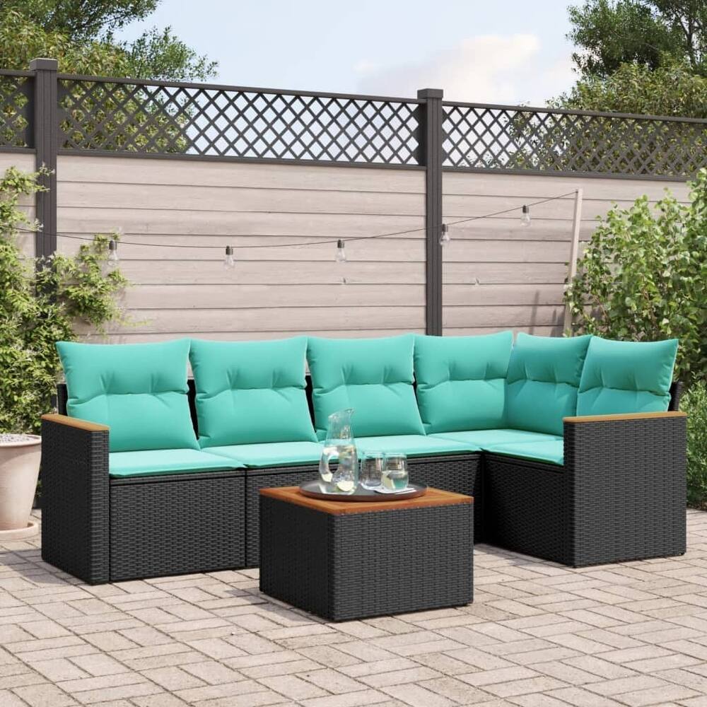 vidaXL Patio Sofa Set with Cushions Outdoor Conversation Furniture Poly Rattan - 24.4x 24.4x 27.2