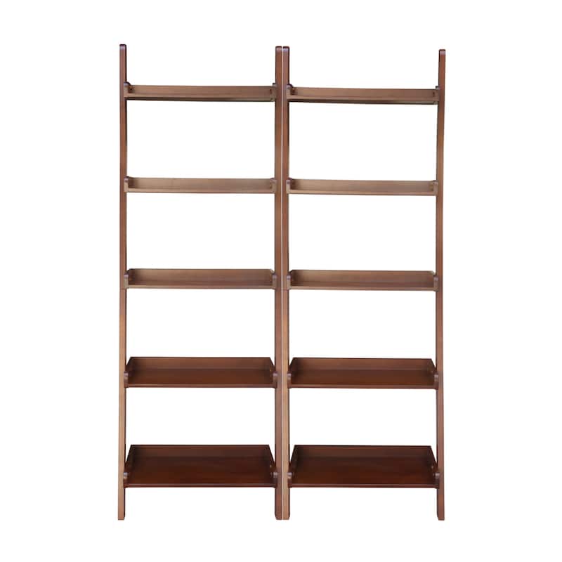 Solid Wood Lean-to 5-tier Shelf Unit Set (Set of 2)