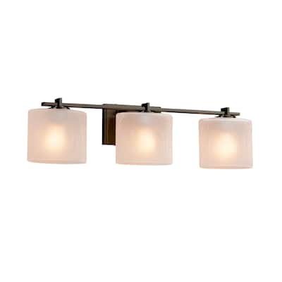 Justice Design Fusion Era 3-light Dark Bronze Bath Bar, Frosted Crackle Oval Shade