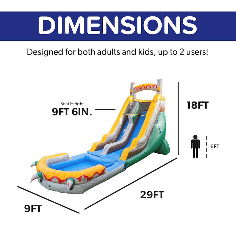 Herokiddo18FT Commercial Grade T-Rex Inflatable Water Slide with Air Blower & Detachable Pool, Tall Seating Height, Outdoor Play