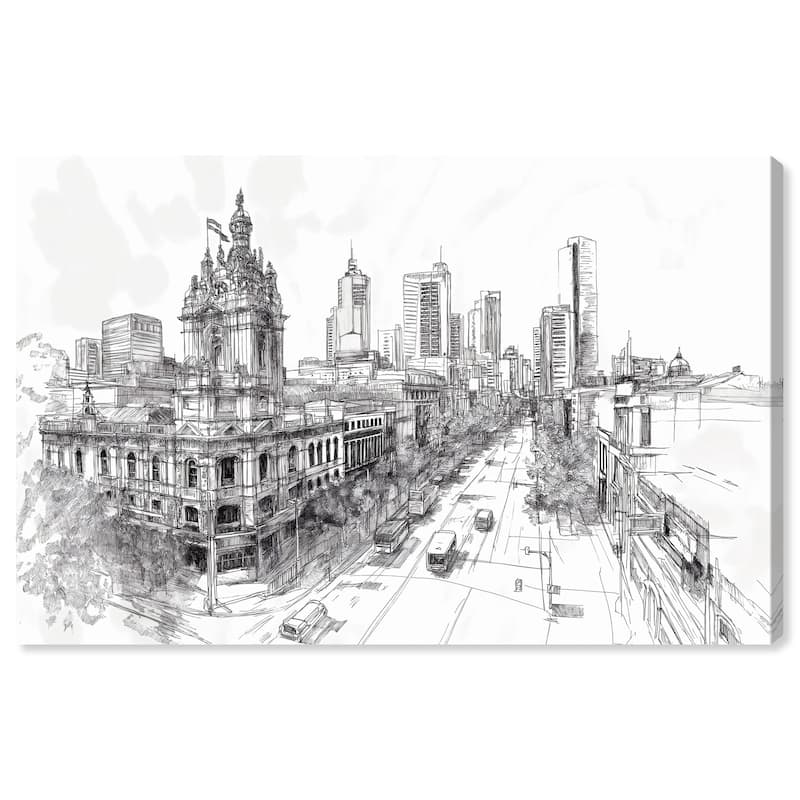 Collins Street Sketch Canvas by Art Remedy, Gallery Wrapped - 24" x 16"