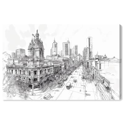 Collins Street Sketch Canvas by Art Remedy, Gallery Wrapped