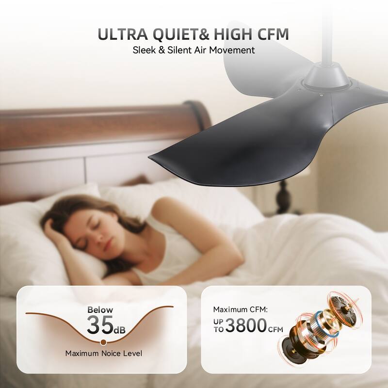 38" and 52" Modern Ceiling Fan without Lights, Remote Control and Reversible Motor for Bedroom