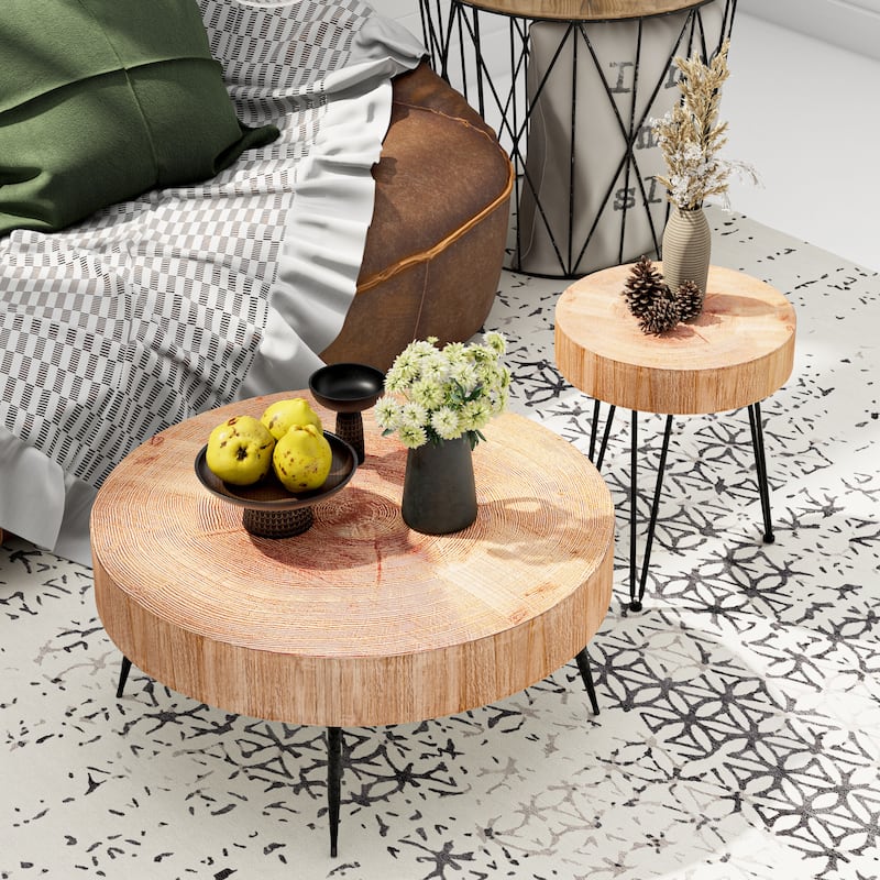 COZAYH 2-Piece Coffee Table Set - stump pattern - Light Red&Natural