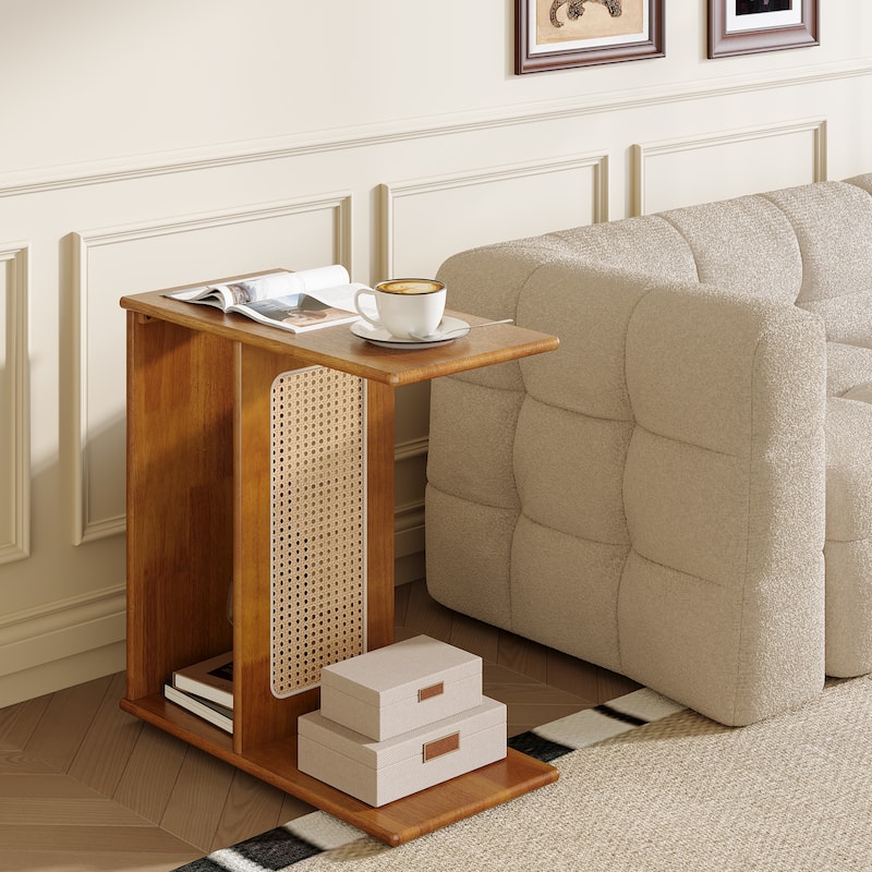 Solid Wood End Table C-Shaped Side Table for Couch
