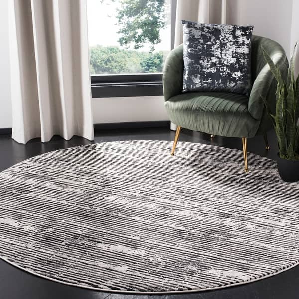 slide 2 of 13, SAFAVIEH Lurex Yaarit Modern Abstract Polyester Rug 3' Round - Black/Grey - Round