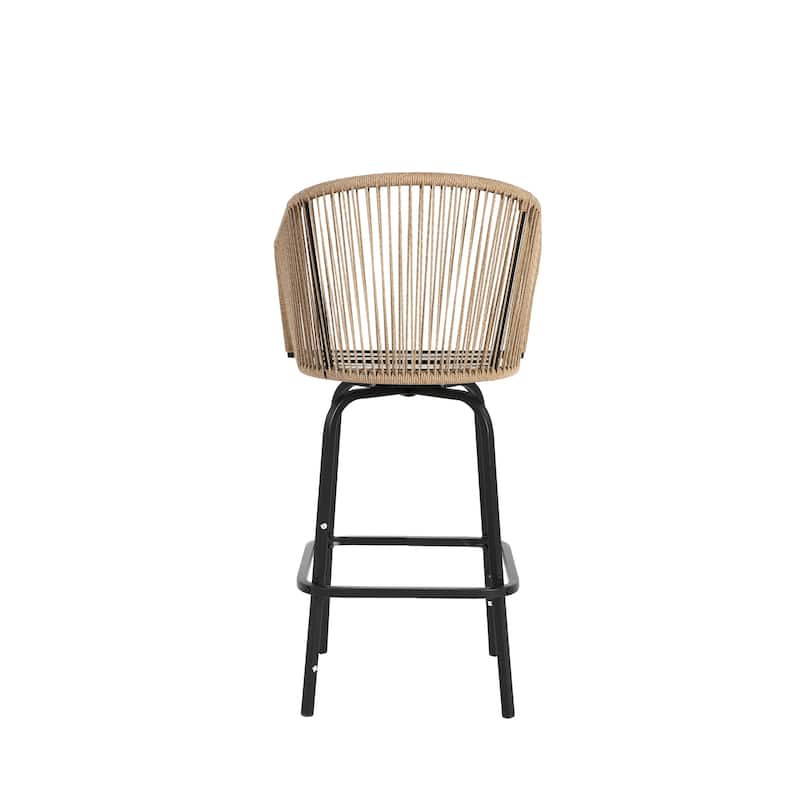 Outdoor Bar Stools Set of 4,All-Weather PE Rattan Bar Chairs with Armrests and Backrest