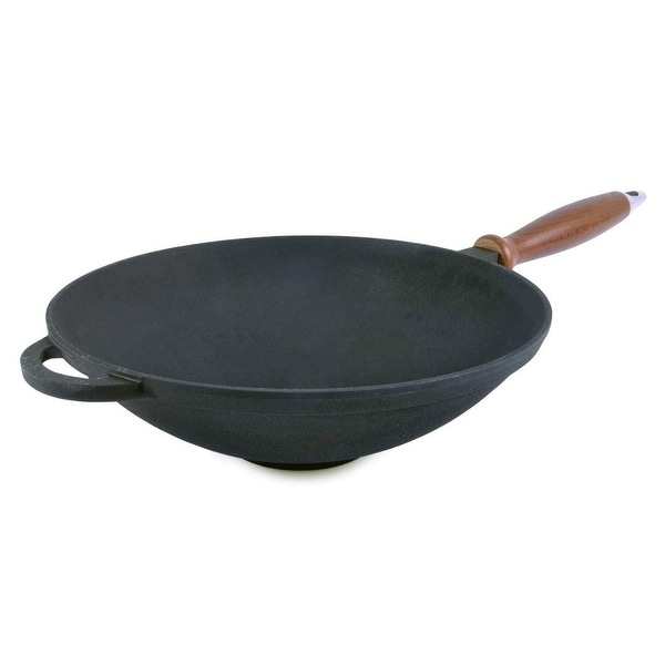 SYTON 10.2" Seasoned High-Quality Cast Iron Wok Pan with Wooden Handle. Opens flyout.