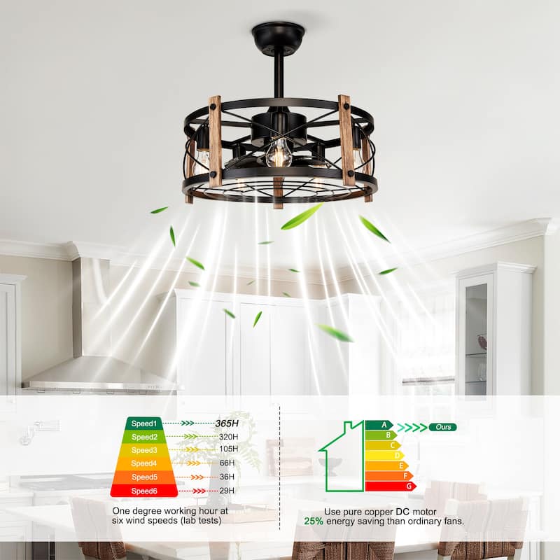 20" Ceiling Fan With Remote Control, Quiet Motor Fan Light, Indoor Chandelier Ceiling Fan for Bedroom, Living room - Matte Black