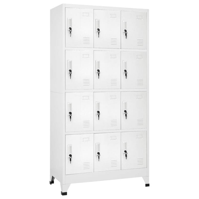 Rim 12 Locker Cabinet with Storage Compartments, Slate Gray Steel