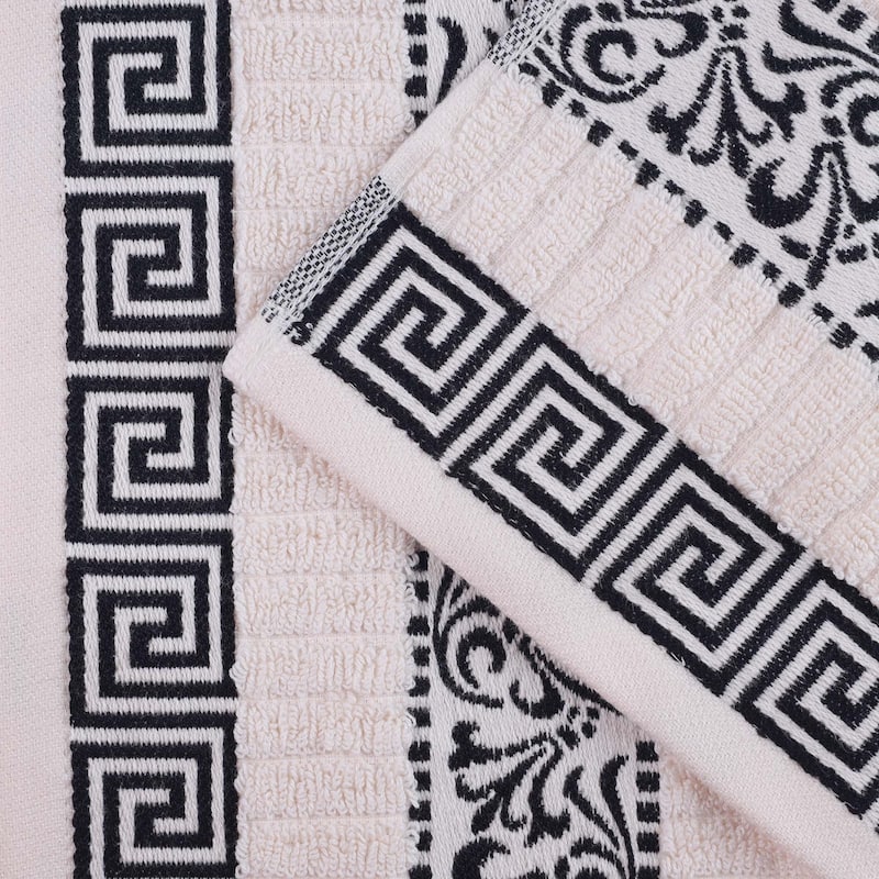 Superior Athens Cotton Floral Border Greek Key 3-Piece Towel Set