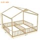 preview thumbnail 8 of 18, Double Twin House,Style Floor Bed with Guardrails ,Compact Design, Natural Wood Finish