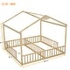 preview thumbnail 18 of 19, Double Twin Size Pine Wood Kids House Floor Bed Frame with Fence & Guardrails, No Box Spring Needed