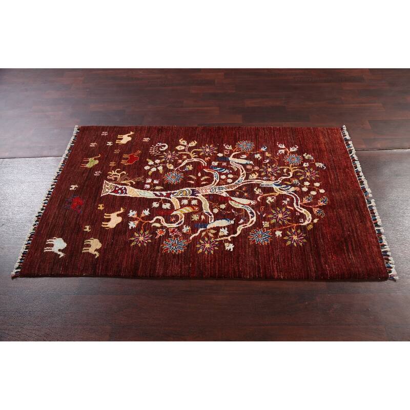 Vegetable Dye Tree Of Life Tabriz Oriental Area Rug Hand-knotted Wool - 3'3" x 5'1"