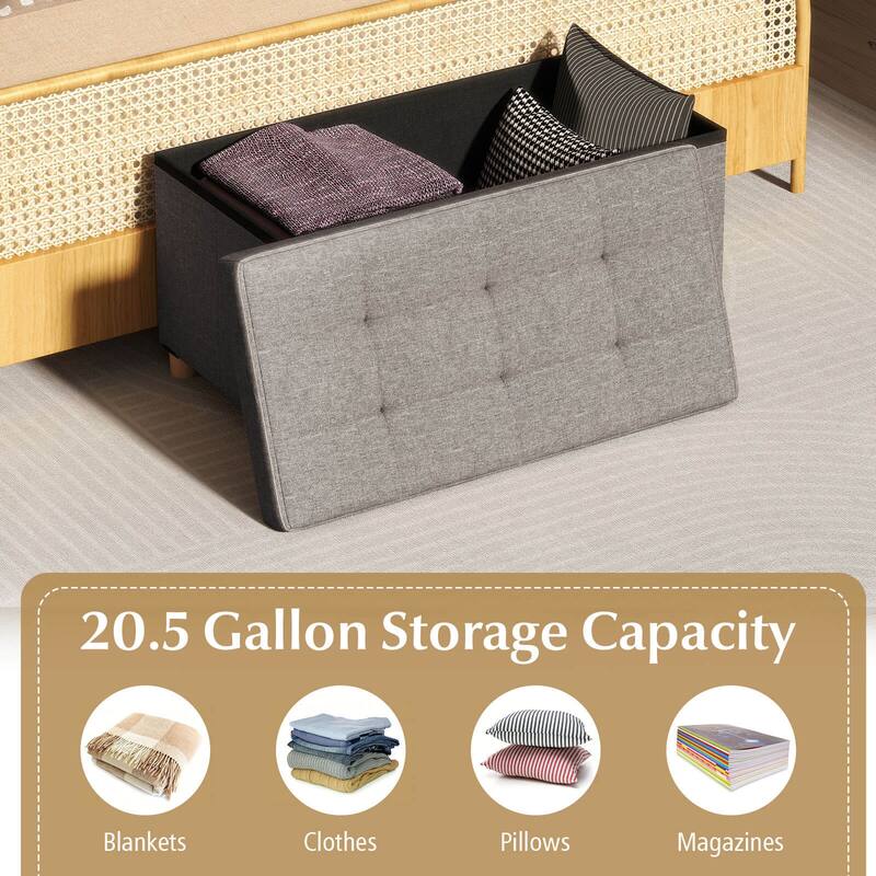 Costway 1/2 PCS 30” Storage Ottoman Bench with Tray Rubber Wood Legs