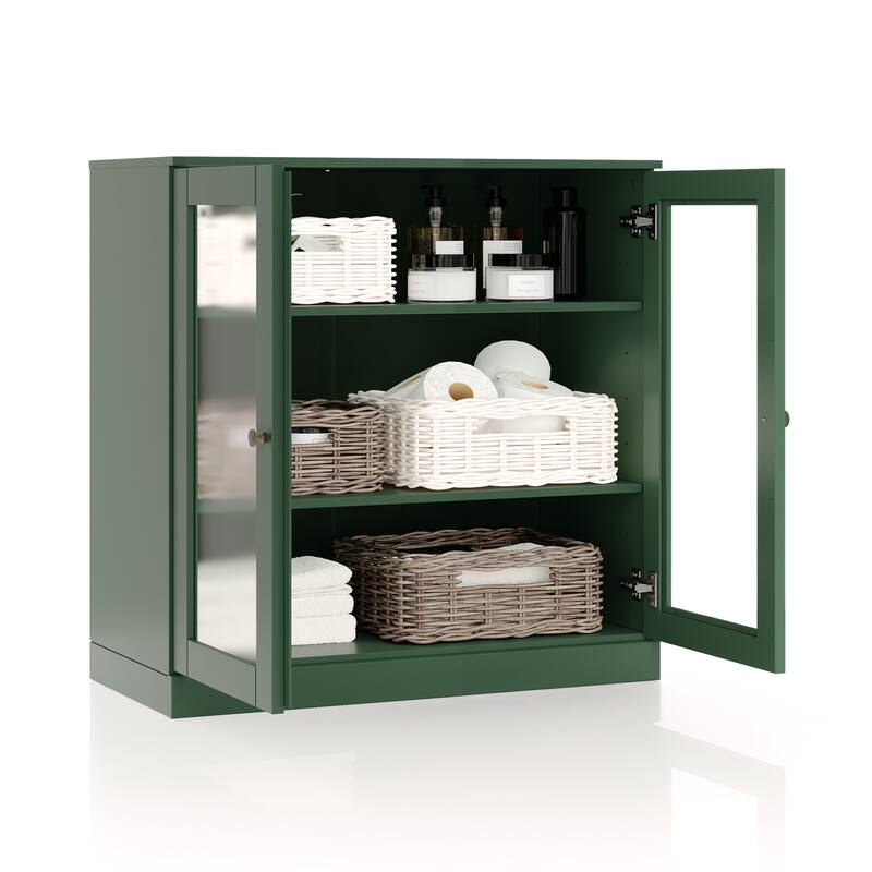 Palace Imports 100% Solid Wood 32" Bathroom Cabinet with Frosted Glass Doors and Adjustable Shelves