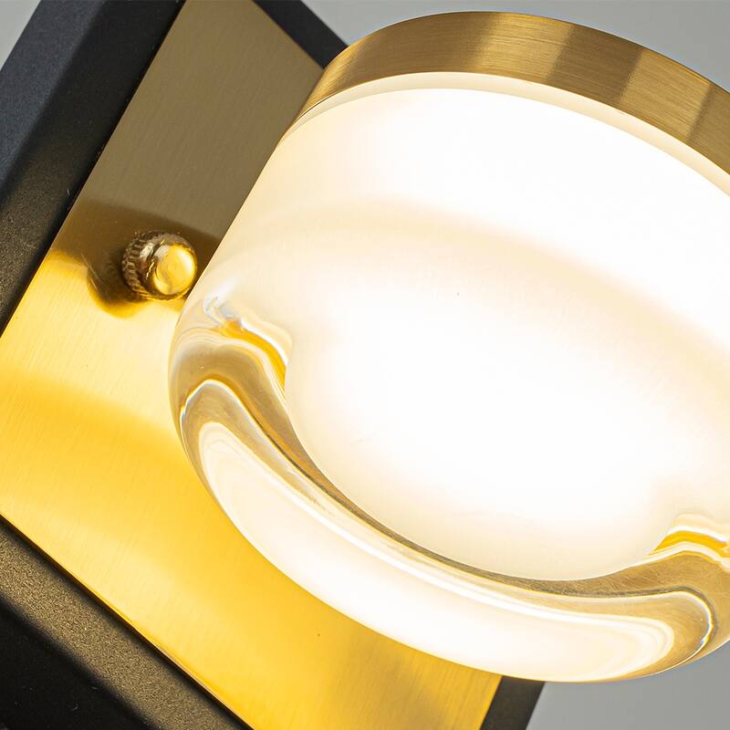 Modern Square Black and Brass Integrated LED Wall Sconce with White Acrylic Shade Adjustable Head Bathroom Vanity Light
