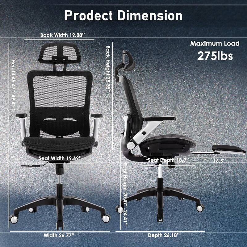 High Back Computer Executive Desk Chair with Headrest and 4D Flip-up Armrests, Adjustable Tilt Lock