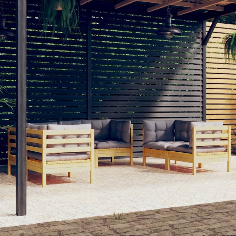 vidaXL Solid Pinewood Patio Lounge Set 6 Piece with Cushions Multi Colors - 25" x 25" x 24.6"