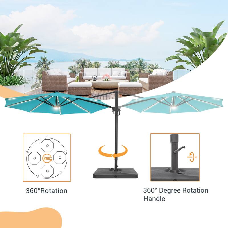 LIVOOSUN 11FT LED Round Patio Cantilever Umbrella With a Base