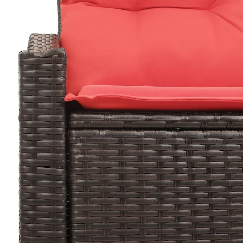 vidaXL 2-Seater Garden Sofa with Cushions Black/Brown/Grey Poly Rattan - 24.4 x 48.4 x 27.2