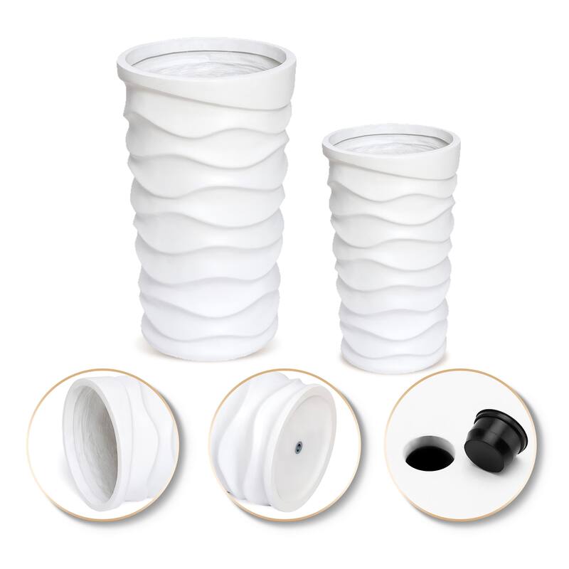 Reyis White Wavy Modern 2-piece Handmade Planter Set by Havenside Home