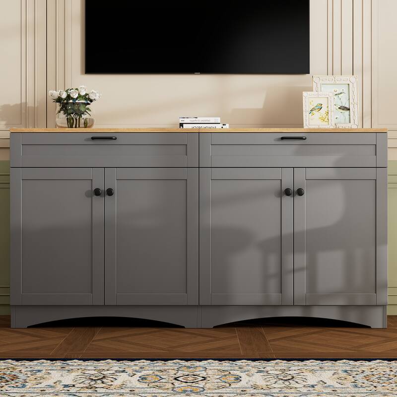 TV Stand with 4 Doors and 2 Drawers, Buffet Cabinet with Storage Cabinets, Console Table with Adjustable Shelves - Grey