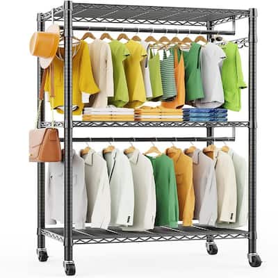 3 Tiers Rolling Garment Rack for Hanging Clothes - 17.71"D x 29.53"W x 72.83"H