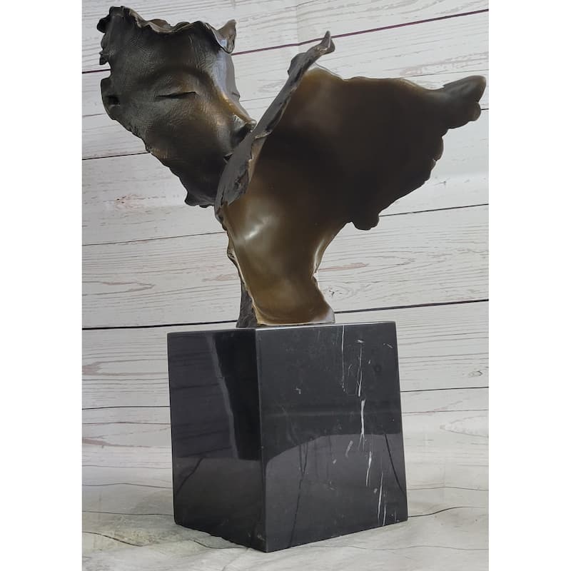 Lovers Romanic Kissing Faces Abstract Surrealist Bronze Sculpture Statue Salvador Dali On Marble Base