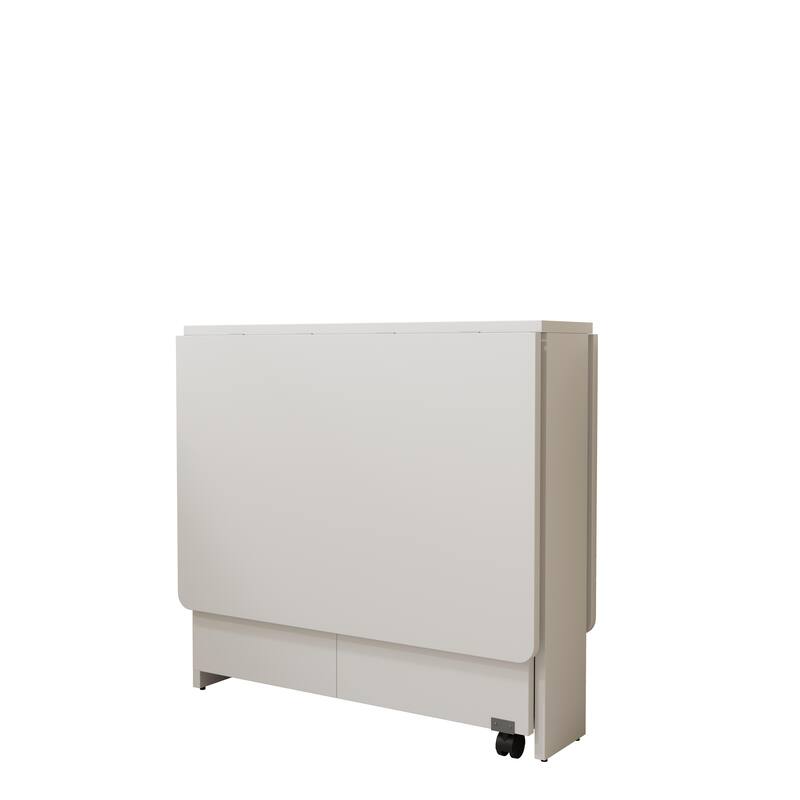 Roomfitters Foldable Dining Table with Drop Leaf, Space Saving Kitchen Table for Small Homes and Compact Rooms, White