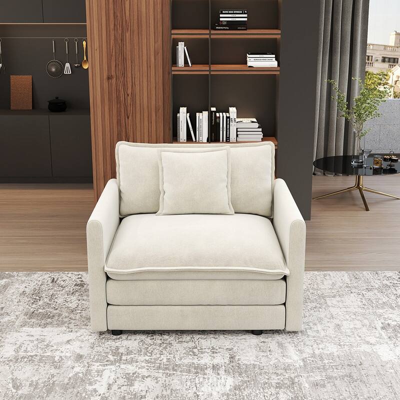 Modern Living Room Set, Upholstered Chenille Sofa with Pillows for Living Room, Chenille