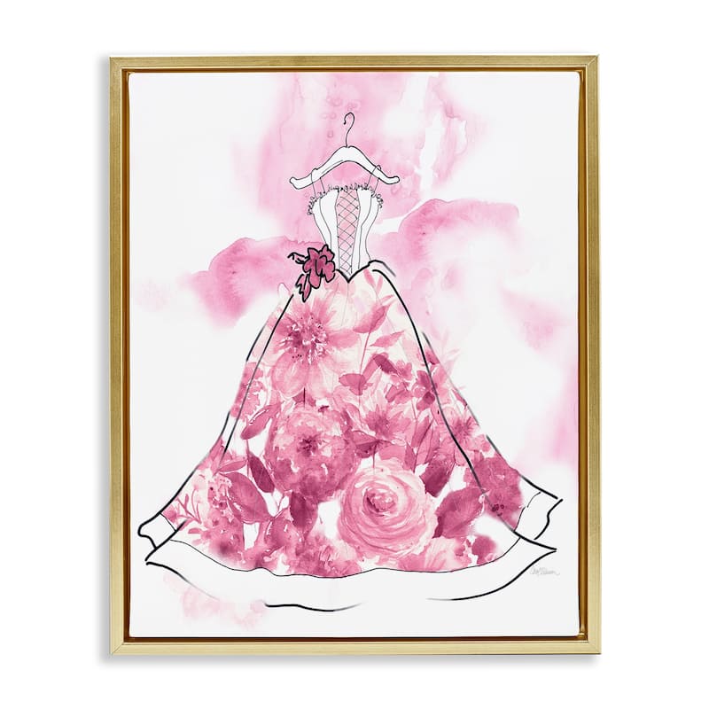 Stupell Modern Watercolor Flower Dress Framed Floater Canvas Wall Art Design By Carol Robinson - 25 x 31 - Gold