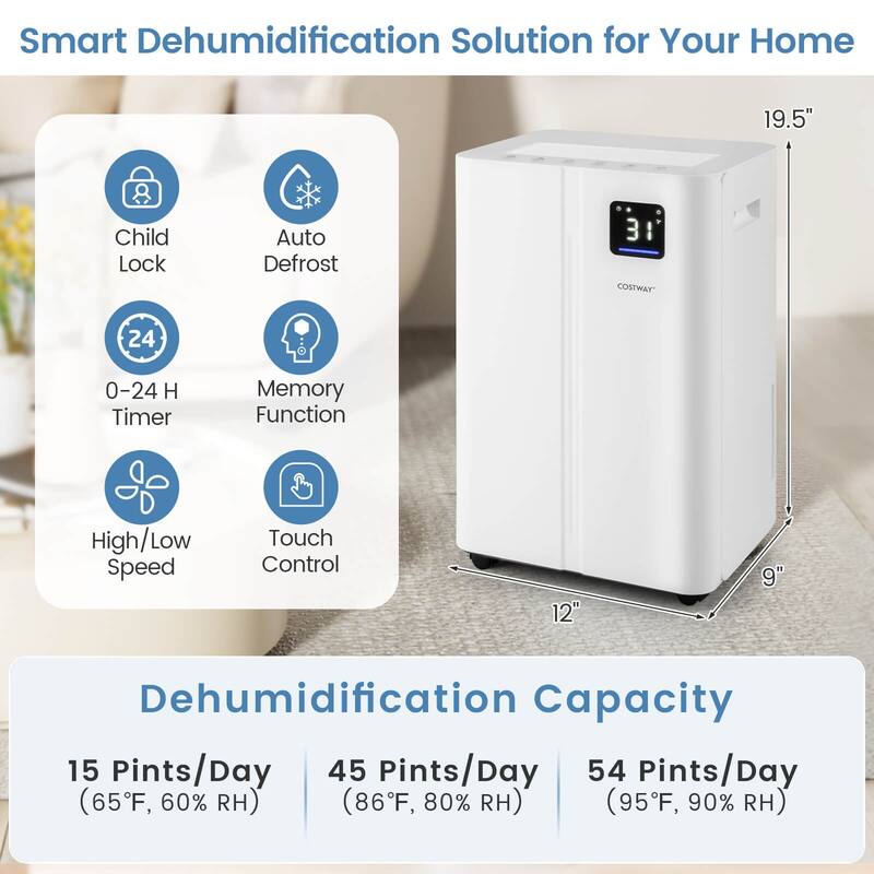 Costway Dehumidifier for Basement 54 Pints Dehumidifier with 4L Water - See Details