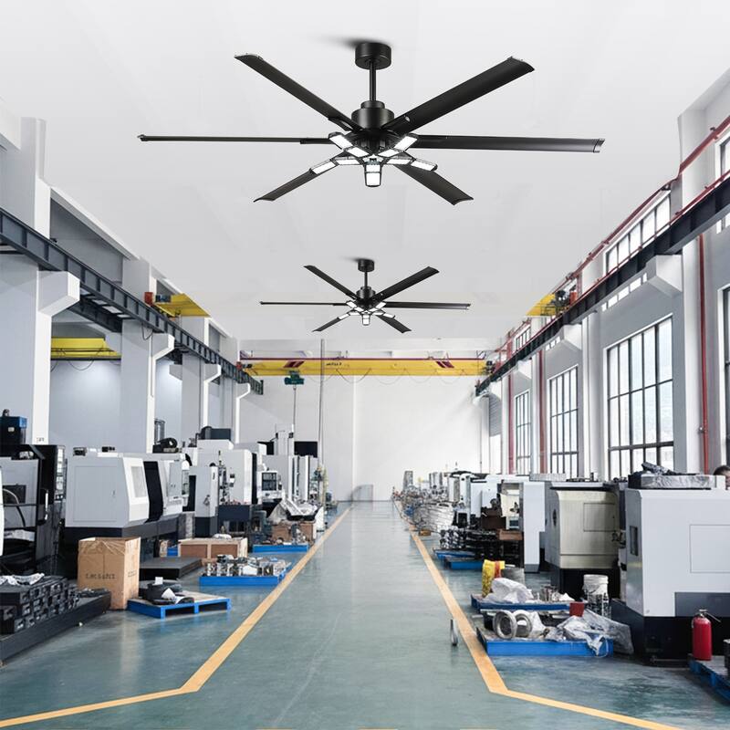 84" Industrial Matte Black Garage Large Ceiling Fan with Foldable LED Light and Remote
