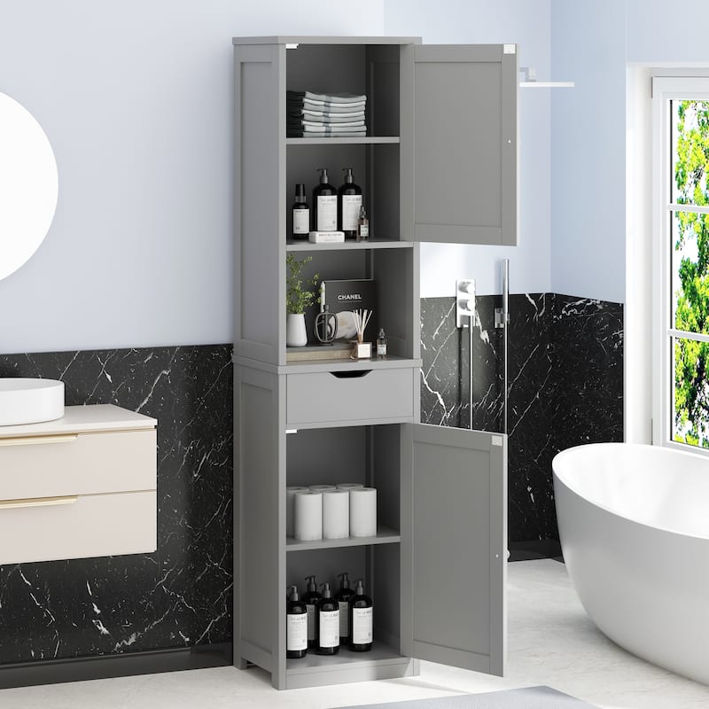 Futzca Tall Bathroom Storage Cabine, 64”H Freestanding Narrow Storage Pantry Cabinet