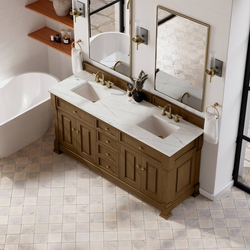 Brookfield 72" Double Vanity, Honey Oak w/FreePower Wireless Charger