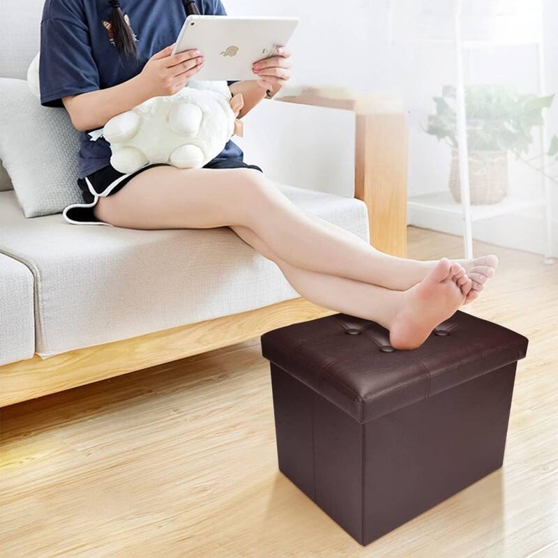 2PC Storage Ottoman Folding Foot Rest Stool