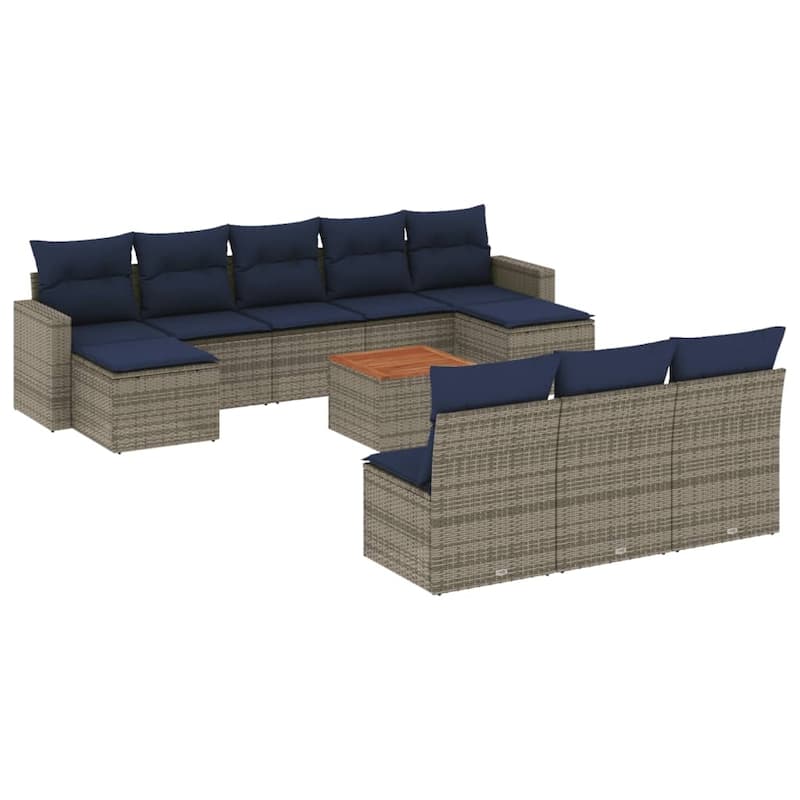 vidaXL 11 Piece Patio Sofa Set with Cushions Grey Poly Rattan - 21.7" x 24.4" x 27.2"