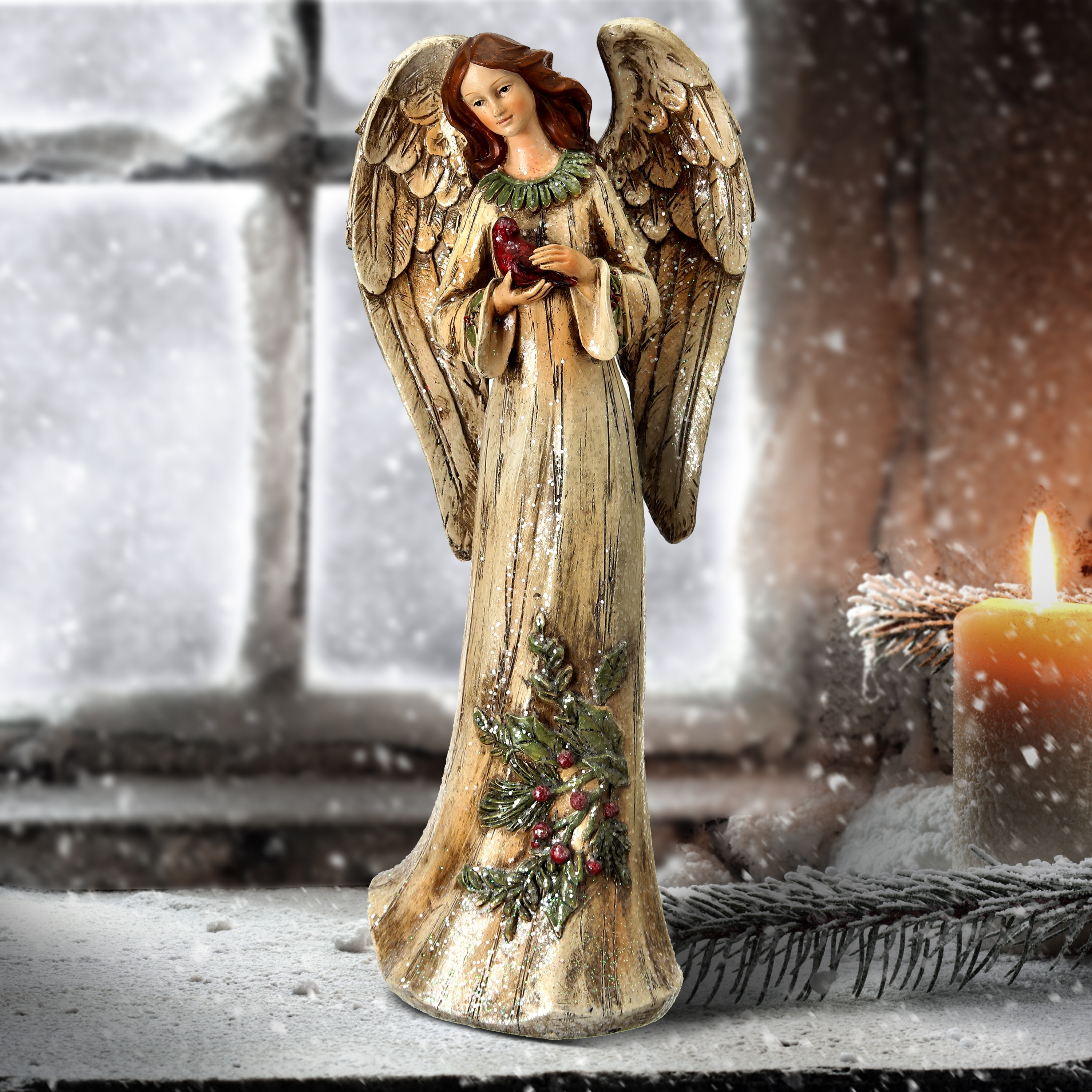 12" Resin Angel W/Cardinal