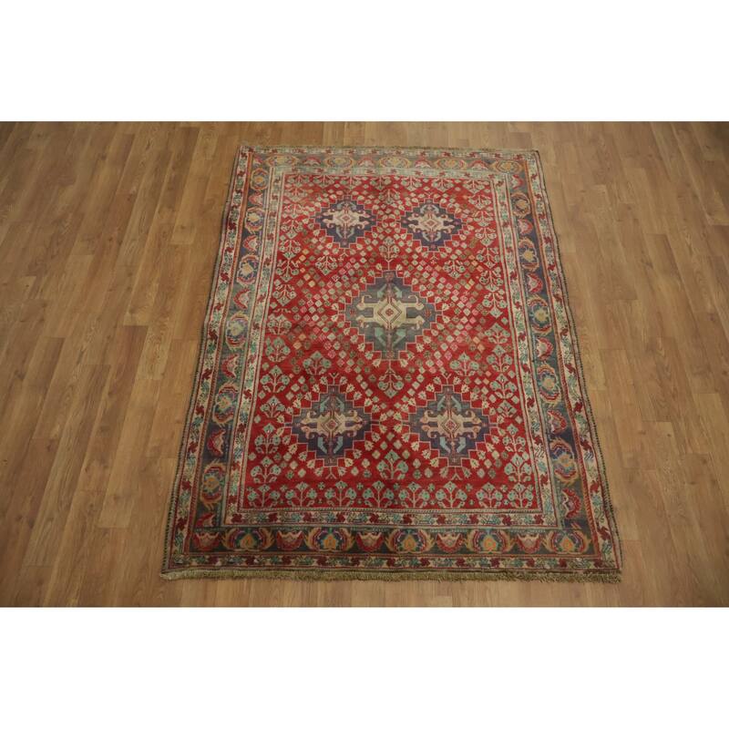 Hand Knotted Oriental 100% Wool Carpet Traditional Tribal Red Shiraz Area Rug - 5' 2'' X 3' 10''