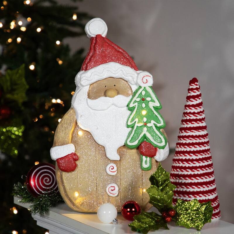 LED Lighted Gingerbread Santa Claus Glittered Christmas Figure - 15.5"