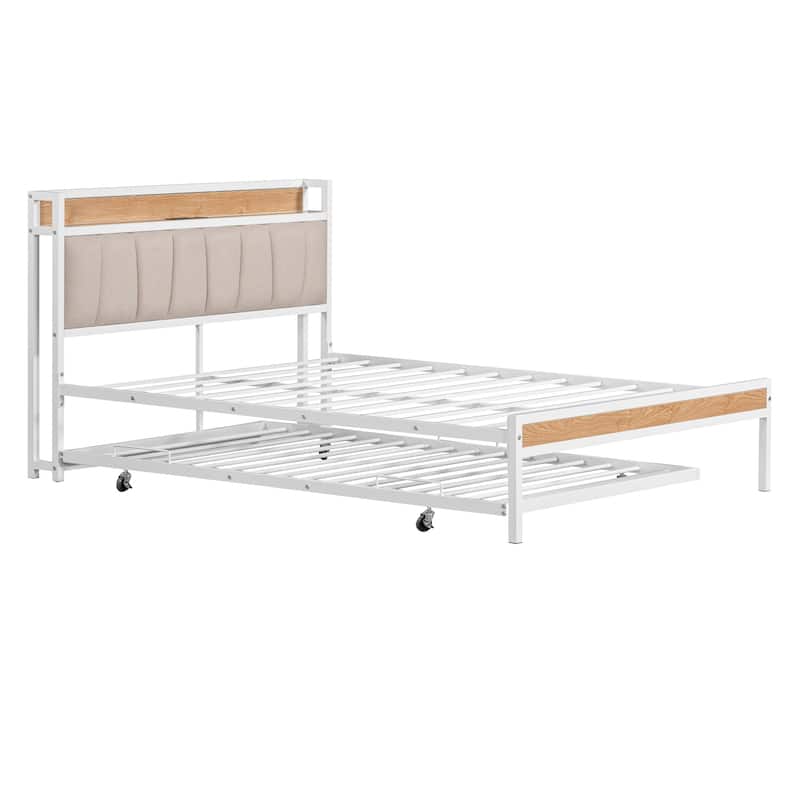 HomeRoots White Metal Full Bed Frame With Trundle