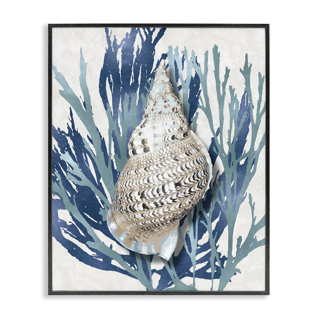 Stupell Shell Coral Blue Beach Design Framed Wall Art