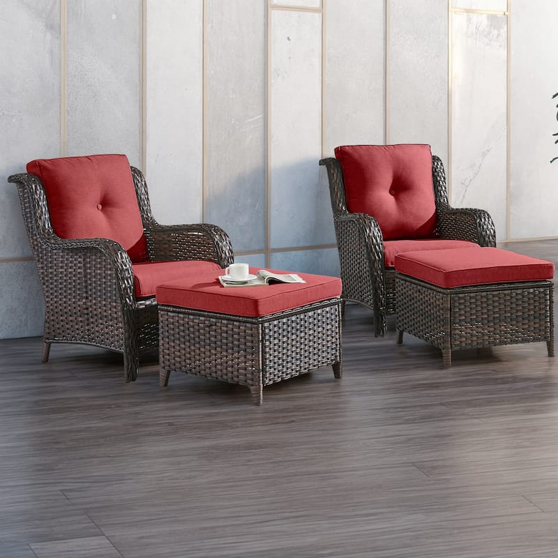 Gymojoy Outdoor Chairs with Ottoman Set of 4 - Brown - Red